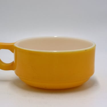 vintage yellow glass chili bowl with handle 