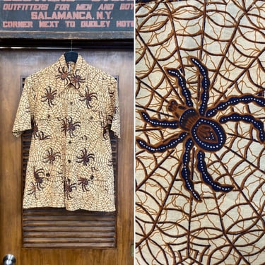 Vintage 1970’s Atomic Spider x Spider Web Pop Art Mod Rare 4-Pocket Shirt, 70’s Vintage Clothing 