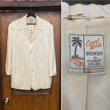 Vintage 1950’s Elvis “Sunset House” Creme White Rayon Hollywood Leisure Pleated Rockabilly Jacket, 50’s Vintage Clothing 