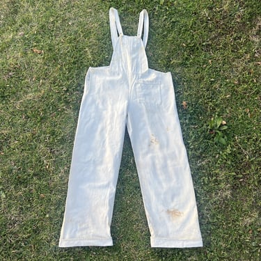 Antique 1920s 1930s White Linen Overalls All Hand stitched Workwear Vintage