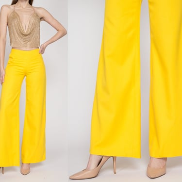 XS 90s Yellow Mid Rise Flares | Retro Vintage Bell Bottom Wide Leg Pants 