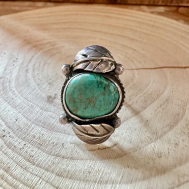 VINTAGE WIND FEATHERS Turquoise & Sterling Silver Ring | Southwestern Jewelry | Vintage Ring | Size 5 