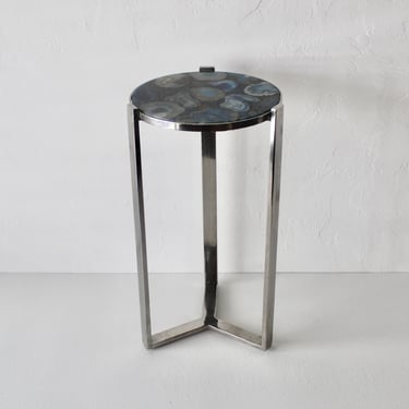 Blue Agate Chrome Drink Side Table Vintage 