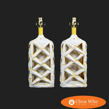 Pair of Faux Bamboo Fretwork Lamps