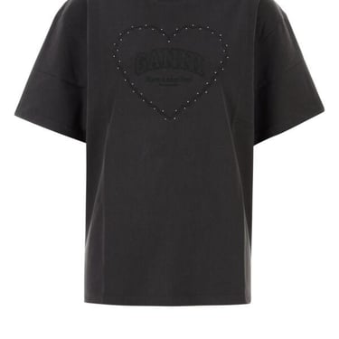 Ganni Women Charcoal Cotton T-Shirt