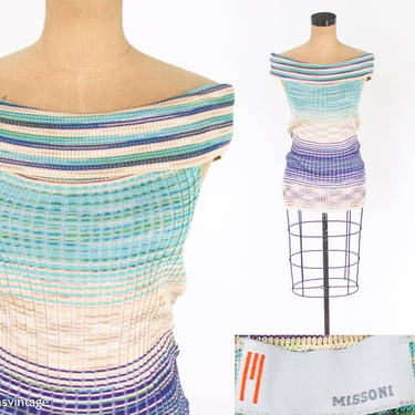 1980s Blue Striped Sweater | 80s Sleeveless Striped Knit Top | Missoni | Medium 