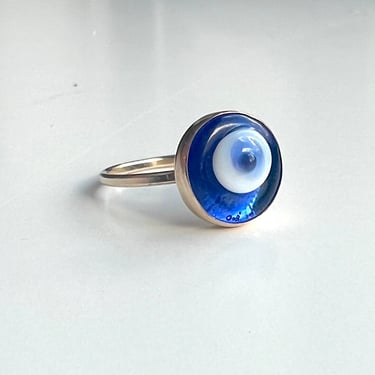 Big Evil Eye Ring- Glass Eye in 14k Goldfilled Bezel Setting 