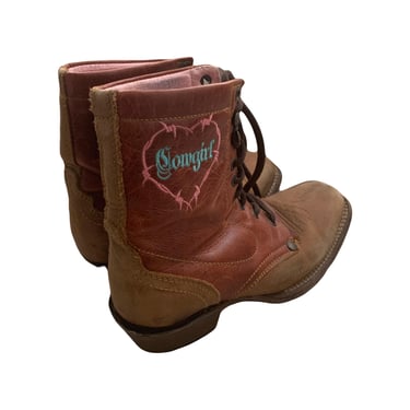 Potro Rebelde Western Cowgirl Barbed Wire Embroidered Lace Up Boots US 6.5 
