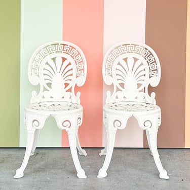 Pair of Aluminum Greek Key Outdoor Chairs