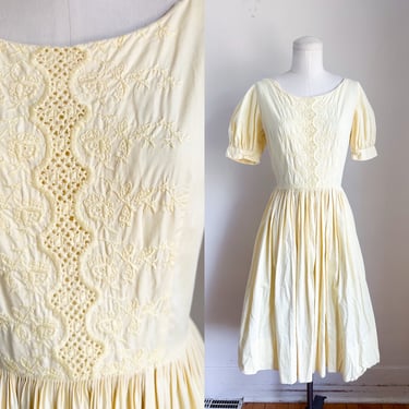 Vintage 1950s Gay Gibson Butter Yellow Cotton Dress / XS 
