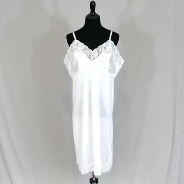 Vintage White Dress Slip - Nylon - Lace Trim Full Slip - Sliperfection - X-Large Size 44 
