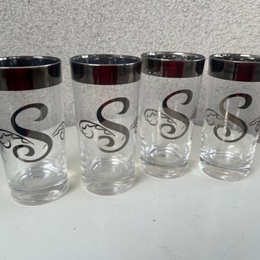 Vintage MCM set 4 Vitreon Queens Lusterware classic barware tall tumbler glasses monogram S 