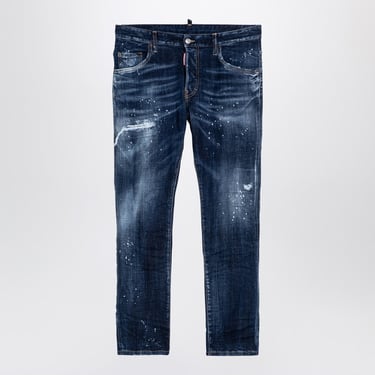 Dsquared2 Navy Blue Washed Denim Jeans With Wear Men