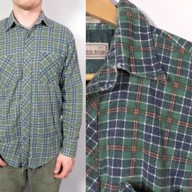 Vintage 80s/90s Green Plaid Distressed Grunge Flannel Size M 
