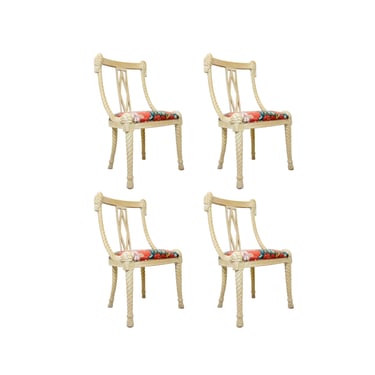 #1467 Set of 4 Carved Wood Rope & Tassel Dining Chairs