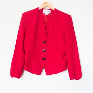 Ellen Kaye | Vintage 80's/90’s Long Sleeve V Neck 3 Button Red Blazer | Size 12 