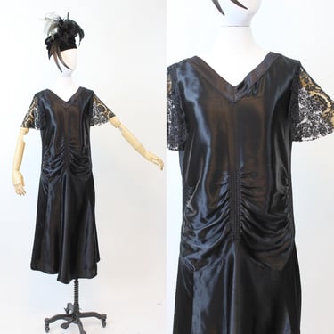 1920s LIQUID SATIN flutter sleeves dress small medium | new fall winter 