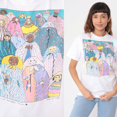 Kiki Suarez T-Shirt 90s Many Strong and Beautiful Women Shirt Feminist Art Graphic Tee Single Stitch TShirt White Vintage 1990s Medium 