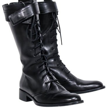 Tamara Mellon - Black Leather Tall Combat Boots Sz 9