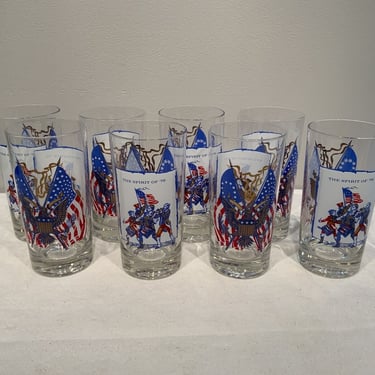 Vintage Color Craft The Spirit Of 76 Drinking Glasses Bicentennial with Original Box, retro American barware, Man cave barware, 