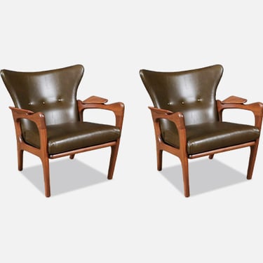 Adrian Pearsall Model 2291-C Leather Wingback Chairs for Craft Associates