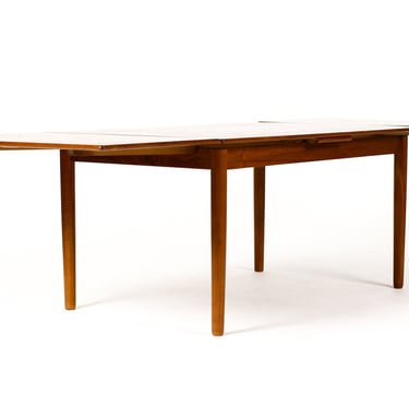 Danish Modern / Mid Century Large Teak Dining Table — Rectangular Draw Leaf — AM Mobler 