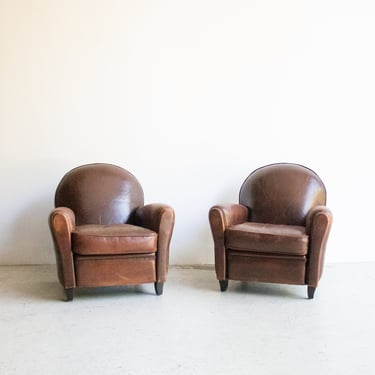 Pair of Vintage Leather Club Chairs