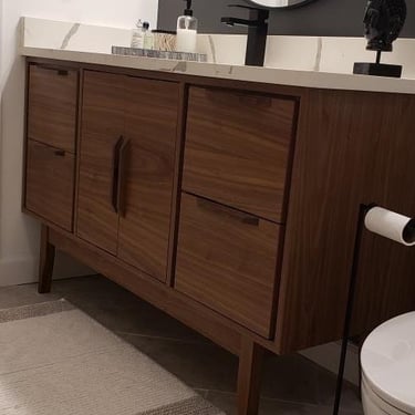 Bathroom Vanity Single Sink - NEW Hand Built Mid Century Style in Walnut 48