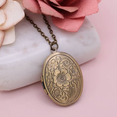 Gold Floral Locket Necklace