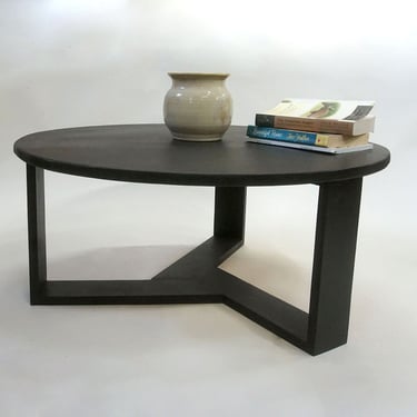 Modern Low Round Top Circular Coffee Table with Acute Triangle Legs - Black 
