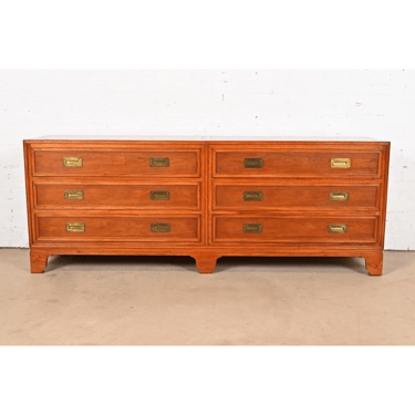 Baker Furniture Hollywood Regency Campaign Walnut Dresser or Credenza