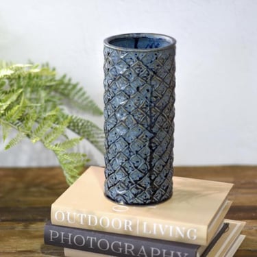 Blue Diamond Vase, Modern vase, grandmillennial decor, vintage inspired vase, tall ceramic vase, handmade vase, 