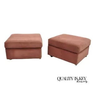 Thayer Coggin Modern Upholstered Mauve Color Ottomans on Wheels - a Pair