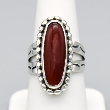 Early Carolyn Pollack CJ sterling carnelian size 8 ring, 80's Carlisle Jewelry Southwestern 925 silver solitaire 