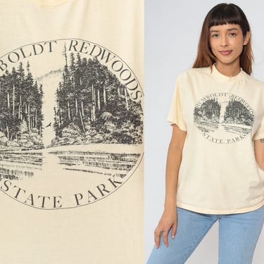 Humboldt Redwoods T Shirt 90s California State Park 1990s TShirt Cream Nature Tee Graphic Print Vintage Retro Cotton Hanes Medium Large 