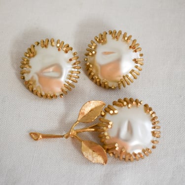 1960s Sarah Coventry "Pearl Elegance" Brooch and Clip Earrings Set 