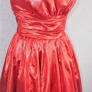 Mike Benet, 1980s RED metallic lame, Strapless, Holiday Ball, formal, Fit and Flare Formal , size 2/4 