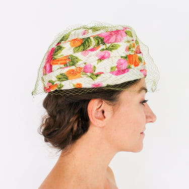 1960s Pink Floral Hat | 60s Pink Flower Pillbox Hat | Jackie O 