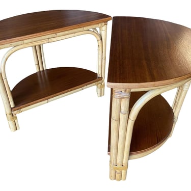 Restored "Half-Round" Slip Apart Rattan Side Tables - a Pair 