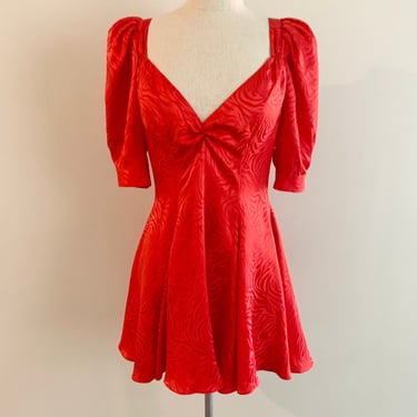 Oscar de la Renta red silk sweetheart neckline mini dress-size XXS/XS 