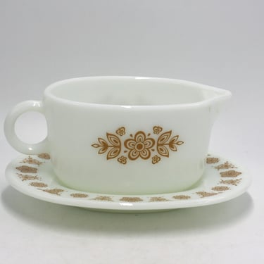 vintage Pyrex Butterfly Gold Gravy Boat with Underplate 