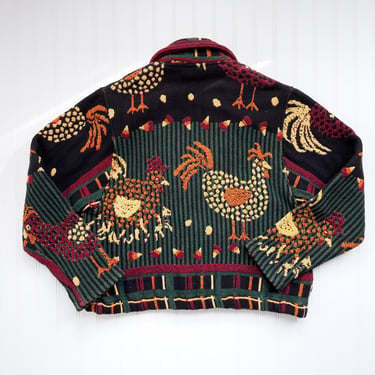 tapestry jacket 90s vintage Painted Pony chicken rooster cropped woven blanket coat 