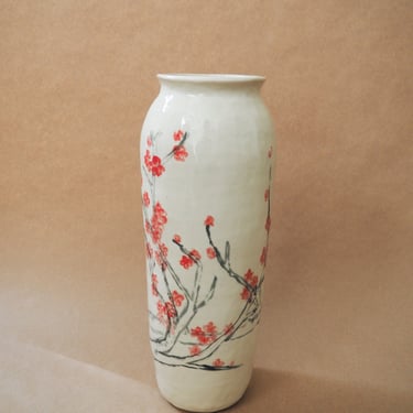 Bamboo Brush Quince Blossom Vase // handmade ceramic pottery 