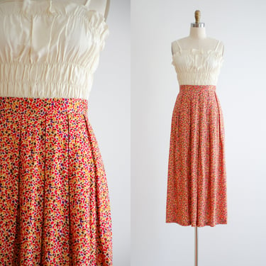 pleated midi skirt 80s vintage red geometric triangle terrazzo patterned skirt 