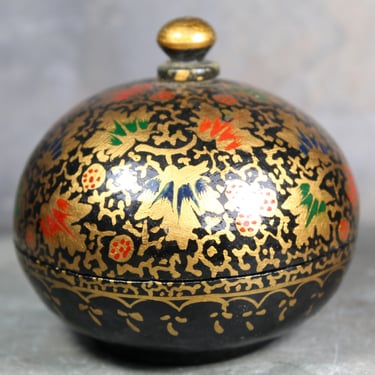 Lacquered Wooden Covered Dish | Gold and Black Lacquered Small Trinket Bowl 