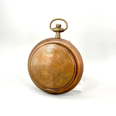 Antique Brass Pocket Watch Hidden Ashtray Fornasetti Style Design Vintage Mid-Century 