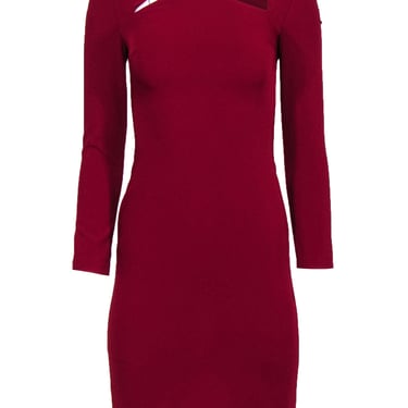 Alice & Olivia - Red Crepe Fitted Sheath Cocktail Dress w/ Long Sleeves & Cut Out Sz 0
