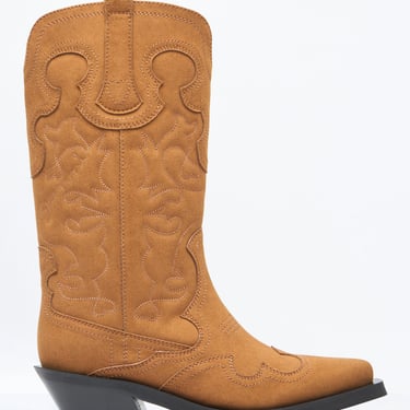 Ganni Women Mid Shaft Embroidered Western Boots