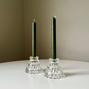 Vintage Jeannette Windsor Glass Diamond Pattern Candle Holders 