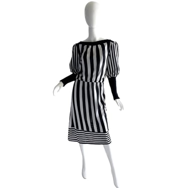 80s CBGB Metallic Knit Dress / Punk Glam Striped Dress / 1980s OMFUG Dress Medium 
